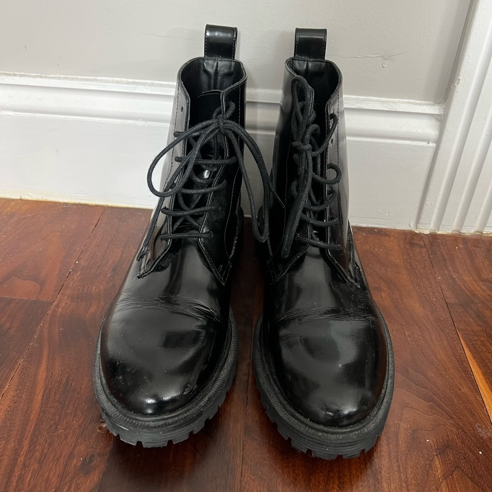 Leather black combat boots